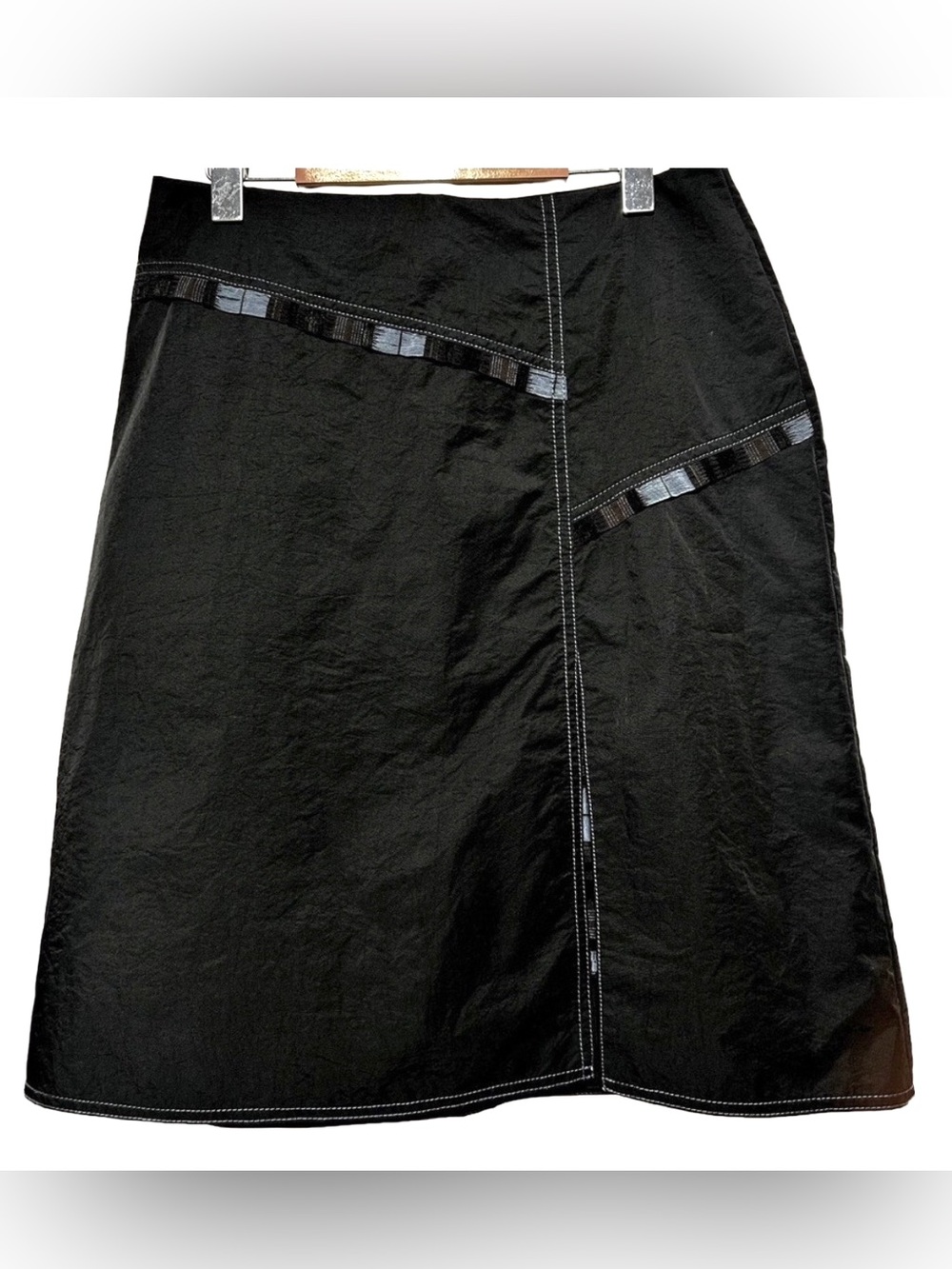 Dolcezza Black A-Line Midi Skirt Contrast Stitch Satin Ribbon Y2K Size M